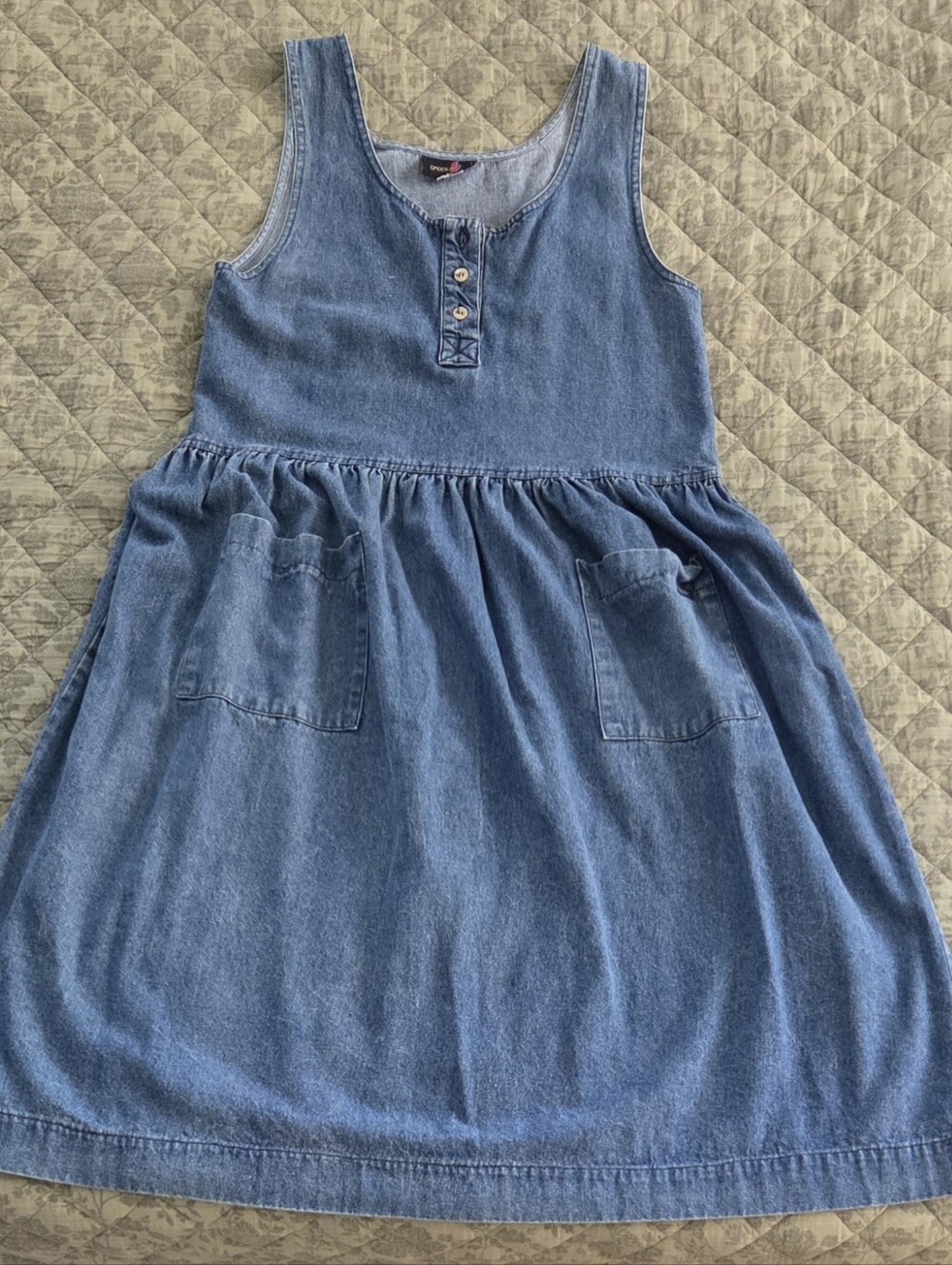 Women's VINTAGE SASSOON Denim Pocket Tank Dress, Button Detail and Patch Pockets